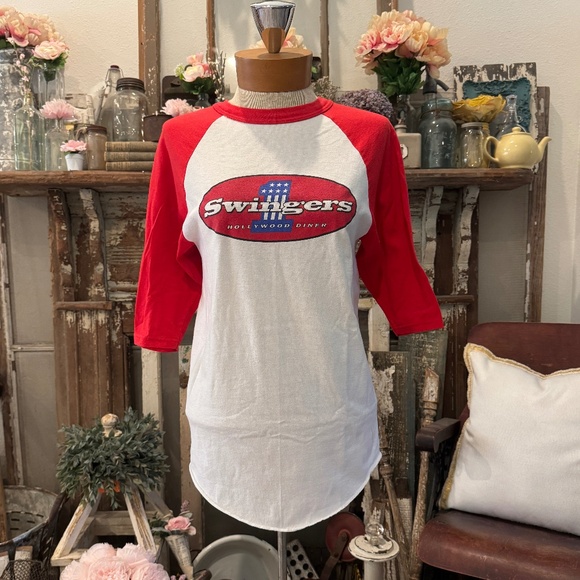 Vintage 90s SWINGERS Diner RAGLAN Tee T-SHIRT Waitress UNIFORM California Small - Picture 1 of 6